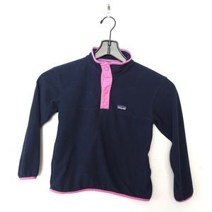 Patagonia Kids Navy Blue Fleece Pullover with Pink Trim